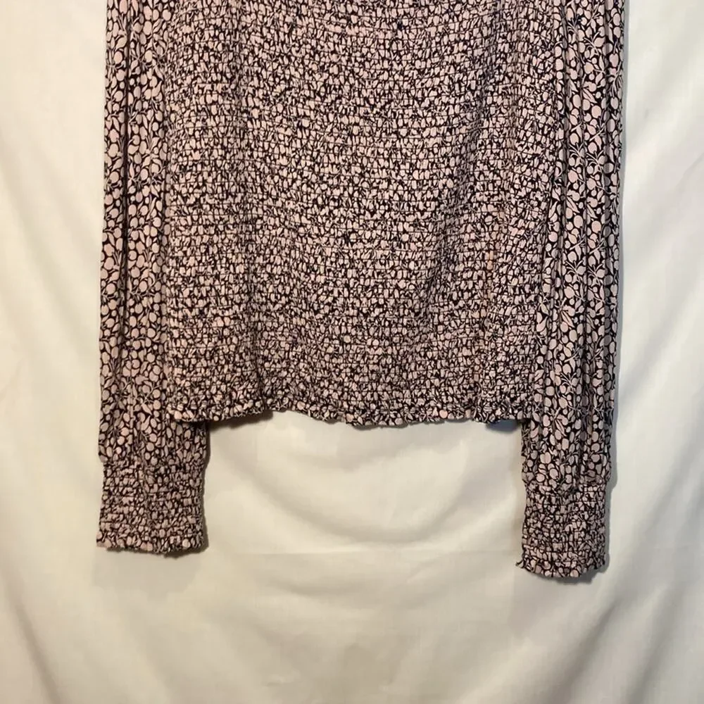 Boden Smocked Bodice Blouson Top Puff Sleeve Pink Floral Size 14